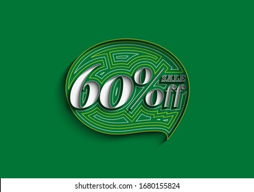 60% OFF Sale Discount Banner. Discount offer price tag.  Vector Modern Sticker Illustration.