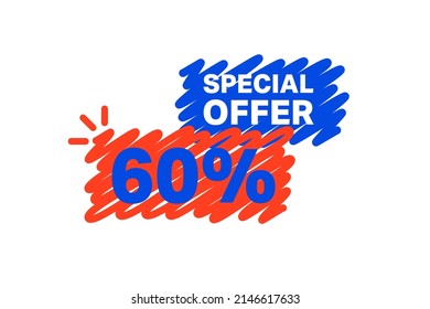 60% OFF Sale Discount banner shape template. Super Sale 60 percent Special offer badge end of the season sale coupon bubble icon. Modern concept design. Discount offer price tag vector illustration.