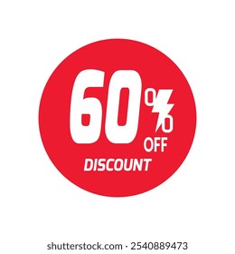 60% OFF Sale Discount Banner offer price tag. Special offer sale red label. Vector Modern Sticker Illustration Background