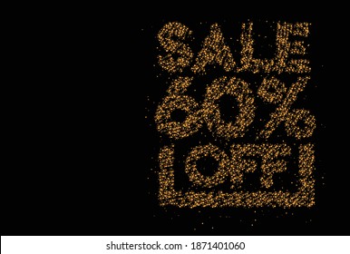 60% OFF Sale Discount Particle Design Banner. Discount offer price tag.  Vector Modern Sticker Illustration.