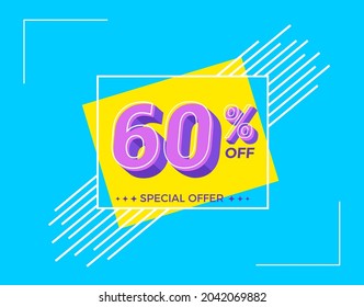 60% OFF Sale. Discount price. Special offer. Discount promotion. Special offer with sale discount. Banner for 60% off offers. Design Template Concept.