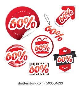 60% off. Sale and discount price badge sticker set -vector