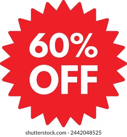 60 off sale label symbol . Discount up to 60% off. Sale of special offer with 60% off . Vector illustration