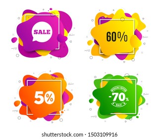 60% off Sale. Liquid shape, various colors. Discount offer price sign. Special offer symbol. Geometric vector banner, square frames. Discount text. Gradient shape badge. Vector