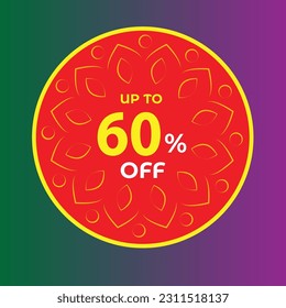 60% off. Special Offer 60% Discount Tag. Red and yellow discount vector for sales, labels, promotions, offers, stickers, banners, tags and web stickers. New offer. 60% Off sticker. Sale discount icons