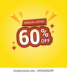 60% OFF. Special Offer. Discount banner design template Marketing Announcement. Discount promotion.60% Discount Special Offer Conceptual Banner Design Template.