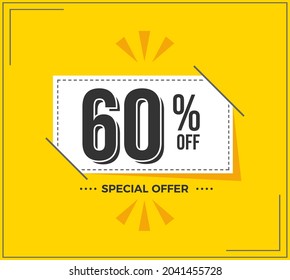 60% OFF. Special Offer Marketing Announcement. Discount promotion.60% Discount Special Offer Conceptual Yellow Banner Design Template.