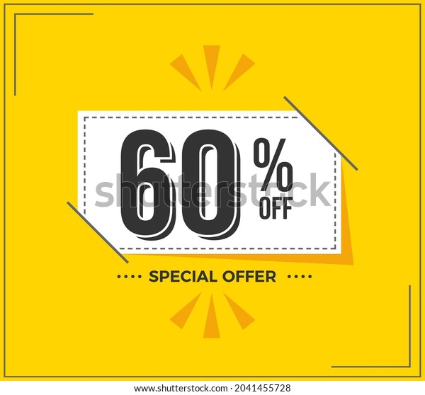 60% OFF. Special Offer Marketing Announcement.\
Discount promotion.60% Discount Special Offer Conceptual Yellow\
Banner Design Template.