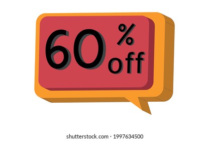 60% off, vector illustration. Orange and red balloon with sixty percent discount for advertisements, promotions and black friday.