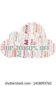 Up To 60% Off word cloud. Wordcloud made with text only.
