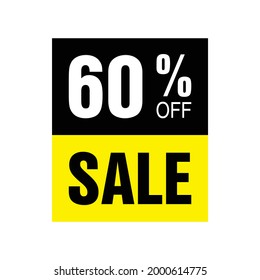 60% off. Yellow and black banner with sixty percent discount for mega big sales.
