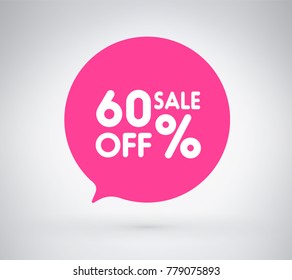 60% offer label sticker, sale discount price tag. Vector illustration tag, label design with stylish pink color for your trendy design discount campaign promotion in several occasional season sale.