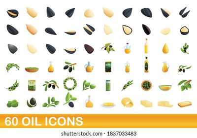 60 oil icons set. Cartoon illustration of 60 oil icons vector set isolated on white background