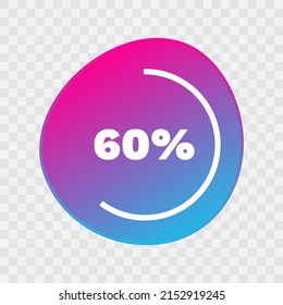 60 percent chart. Vector percentage infographic element. Gradient icon isolated on transparent background. Sign for download, growth, progress, business, finance, design
