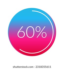 60 percent circle chart, isolated symbol. Vector gradient element. Percentage Infographic sign. Illustration, icon for business, finance, progress, report, web design, download