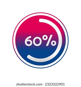 60 % Kreisdiagramm, isoliertes Symbol. Vektorrotes blaues Farbverlauf-Element. Prozentuales Infografik-Zeichen. Illustration, Symbol für Wirtschaft, Finanzen, Fortschritt, Bericht, Webdesign, Download
