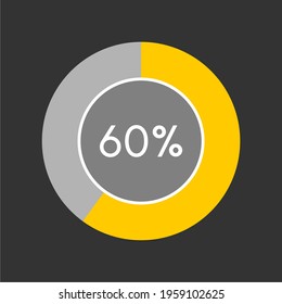 60 percent, circle percentage diagram on black background vector illustration.