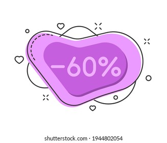60% de descuento en la forma de burbuja de color con decoraciones aisladas en fondo blanco. Etiquetas de descuento de negocios para tiendas y publicidad promocional