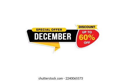 60 Percent december discount offer, clearance, promotion banner layout with sticker style. 