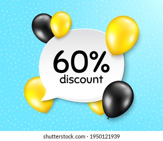 60 percent Discount. Balloon party banner with speech bubble. Sale offer price sign. Special offer symbol. Birthday balloon vector background. Discount speech bubble. Banner with message. Vector
