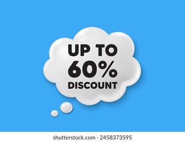 Up to 60 percent discount. Comic speech bubble 3d icon. Sale offer price sign. Special offer symbol. Save 60 percentages. Discount tag chat offer. Speech bubble comic banner. Discount balloon. Vector