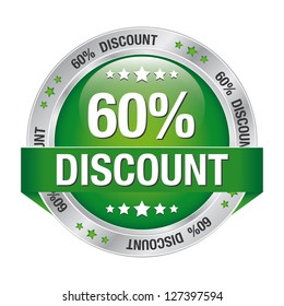 60 percent discount green button isolated background