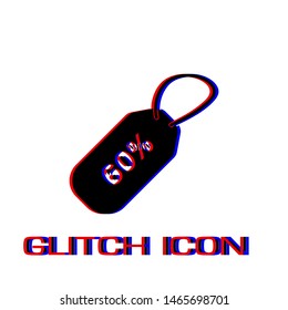 60 percent discount icon flat. Simple pictogram - Glitch effect. Vector illustration symbol