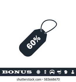 60 percent discount icon flat. Black pictogram on white background. Vector illustration symbol and bonus button
