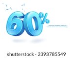 60 percent discount number template in blue 3D font. use for promotional advertisement in special sale Isolated on white background. illustrator vector file.