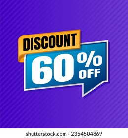 60 percent discount purple banner with blue floating balloon for offers and promotions sales.