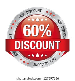 60 percent discount red button isolated background