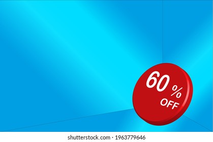 60 percent discount red button with blue walls for offers and promotions