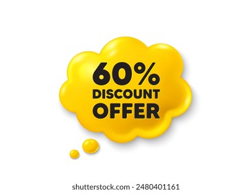 60 percent discount tag. Comic speech bubble 3d icon. Sale offer price sign. Special offer symbol. Discount chat offer. Speech bubble comic banner. Discount balloon. Vector