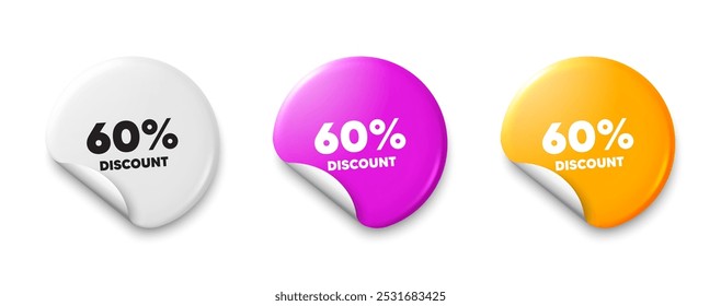 60 percent discount tag. Price tag sticker with offer message. Sale offer price sign. Special offer symbol. Sticker tag banners. Discount label badge. Vector