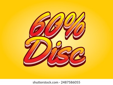 60 por ciento de descuento. Diseño de efectos de texto en estilo 3D con buenos colores