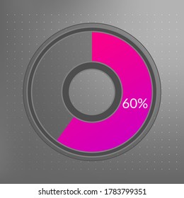 60 percent isolated pie chart. Percentage vector, transparent infographic icon on dotted background. Circle sign for business, finance, web design, download, progress