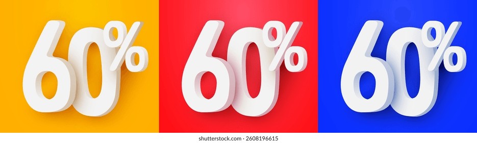 60 percent Off. 3d number 60. Sale banner. Vector illustration.