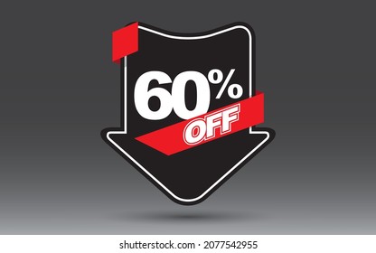 60 percent off of black friday on a black arrow red ribbon and grey background