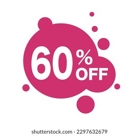 60 percent off concept. Violet abstract patterns with inscription. Marketing and advertising, online shopping and ecommerce. Template, layout and mock up. Cartoon flat vector illustration