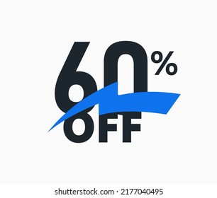 60 percent off discount banner, sixty percent sale label. Number with spark ribbon, advertising promo poster. Special offer sign, black Friday bonus price. Discount coupon, vector illustration