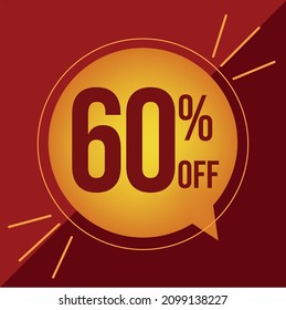 60 PERCENT OFF  DISCOUNT FOR BIG SALES YELLOW BALLOM AND RED BRACKGROUND