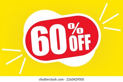 60 percent off. Discount for big sales. Red balloon with a white outline on a yellow background