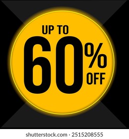 60 percent off. Discount for big sales. Yellow balloon on black background. Special offer
