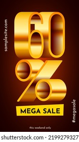 60 percent Off. Discount creative composition. Mega Sale or 60 percent bonus symbol. Vector illustration.