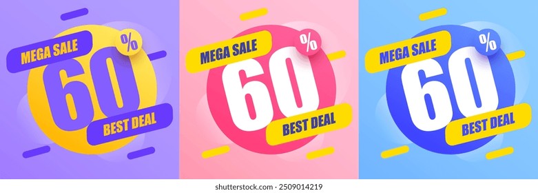 60 por ciento de descuento. Descuento en composición creativa. Mega Venta. Ilustración vectorial.