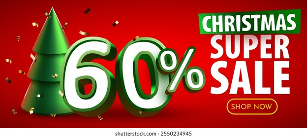 60 percent Off. Discount creative composition. Merry Christmas and Happy New Year. Sale banner and poster. Vector illustration.