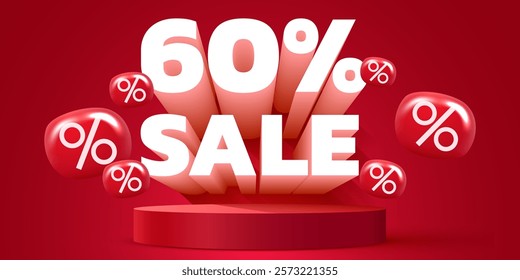 60 percent Off. Discount creative composition. Mega Sale. Vector illustration.