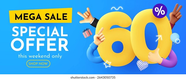 60 Prozent Rabatt. Discount kreative Komposition. Produktpräsentation, Modell, Podium. Verkauf Banner und Poster. Vektorgrafik.