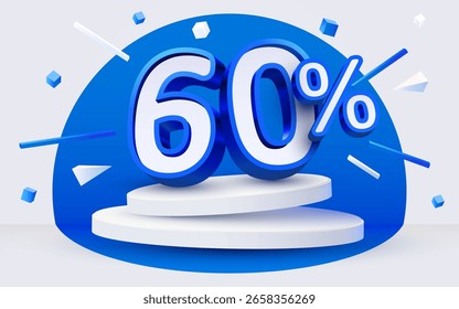 60 por ciento de descuento. Descuento de composición creativa, maqueta con podio. Venta Anuncio y cartel. Vector