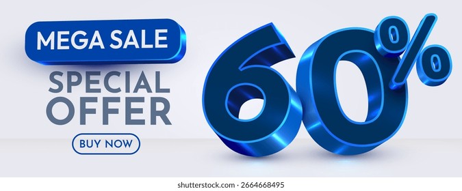 60% de desconto. Desconto composição criativa. Mega Venda. Ilustração vetorial.
